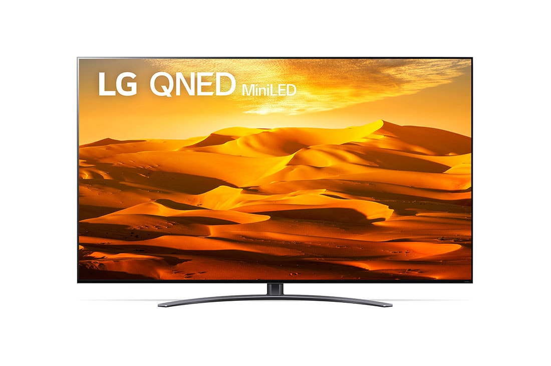 LG QNED TV 86 Inch QNED91 Series, Cinema Screen Design 4K Cinema HDR webOS22 With ThinQ AI and Mini LEDs , 86QNED916QA_A front view of the LG QNED TV with infill image and product logo on, 86QNED916QA