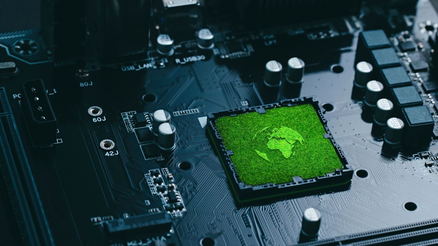 L’obiettivo di sostenibilità di LG: immagine di un prodotto tecnologico con l’immagine della sostenibilità su un componente.