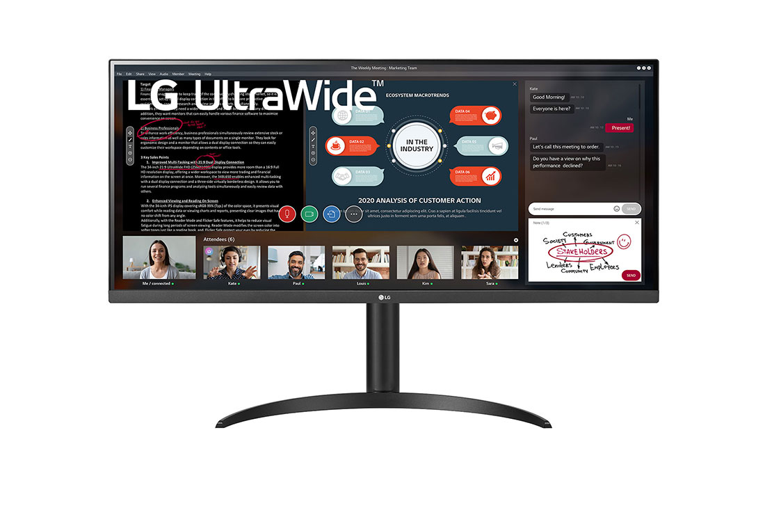 LG 34'' 21:9 UltraWide™ Full HD with AMD FreeSync™, front view, 34WP550-B