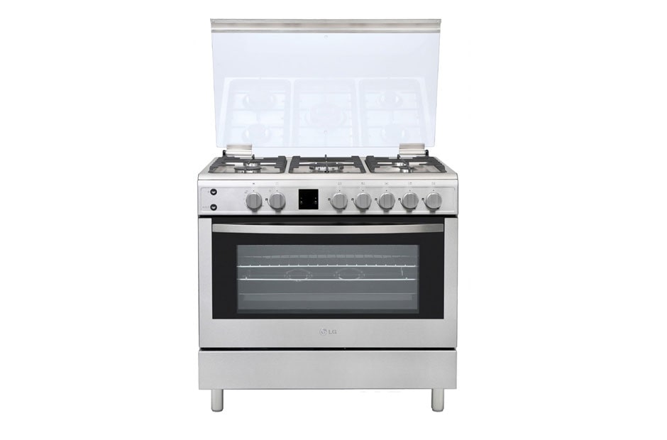 LG Gas Cooker, 5 Cook Zones, Dual Heating, Removable Door Glass, Catalytic Cleaning, LF98V05S