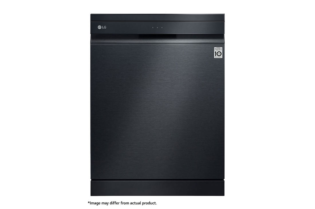 LG Black Dishwasher, QuadWash™, Direct Drive, Front View, DFB325HM