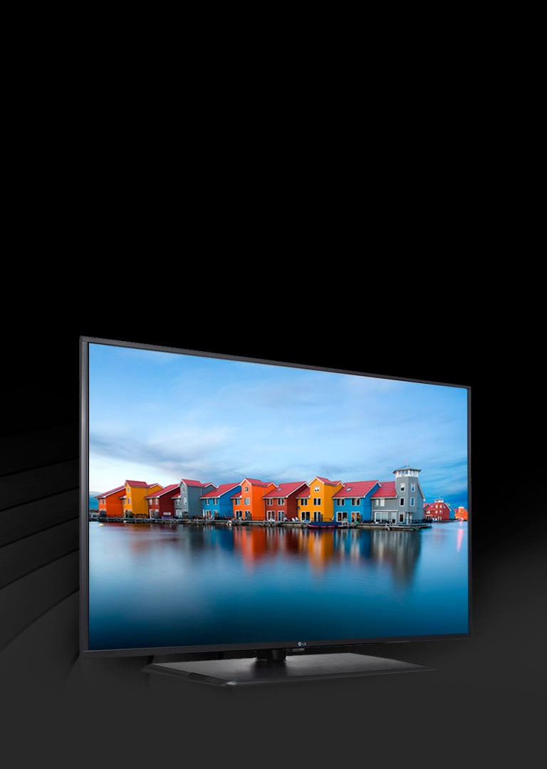 LG LED TV with the image of a row of colorful houses on the screen.