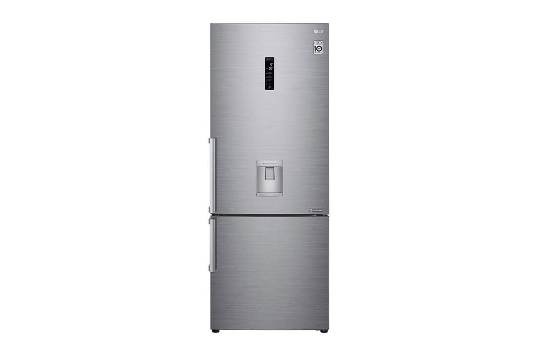 LG New Bottom Mount Refrigerator, Inverter Compressor, Multi AirFlow, Smart Diagnosis™, Platinum Silver, Front view, GR-F589BLCM