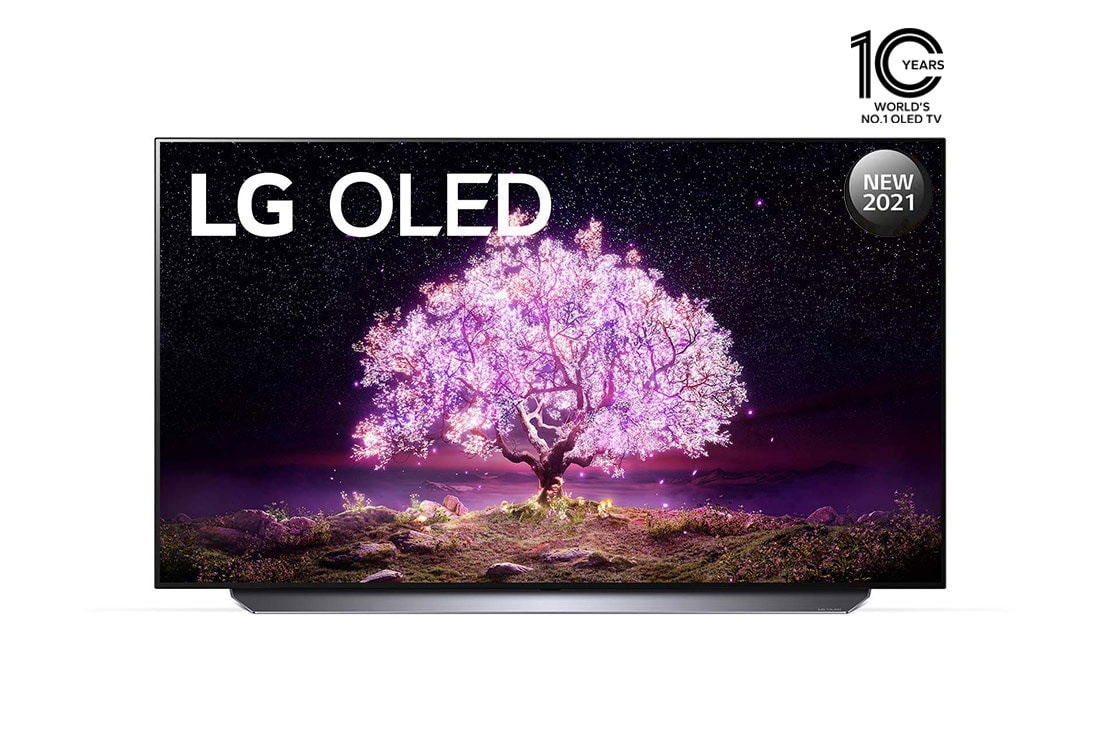 LG OLED TV 55 Inch C1 Series Cinema Screen Design 4K Cinema HDR webOS Smart with ThinQ AI Pixel Dimming, front view, OLED55C1PVB