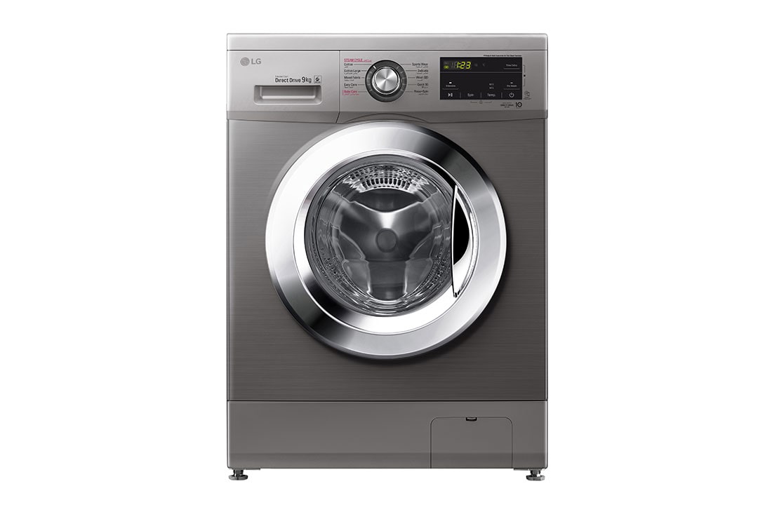 LG 2023 9kg Front Load Washing Machine, Silver, Front View, F4J3VYG5P