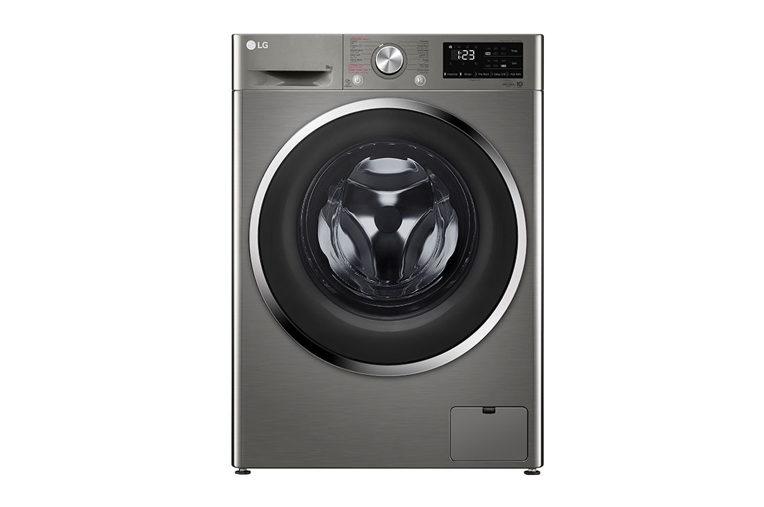 LG 2023 LG Vivace Washing Machine 8kg, Platinum Silver, Front View, F4R6TYGCP