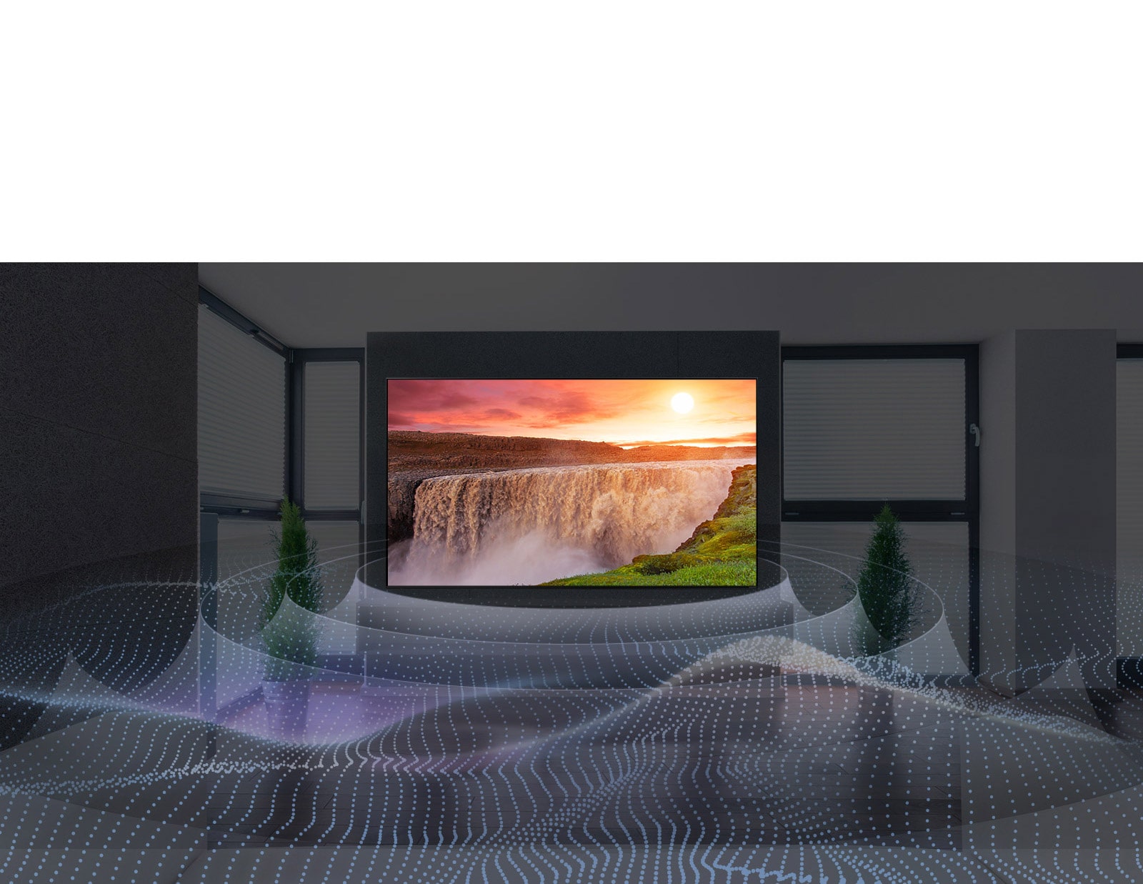 شلال عملاق على التلفزيون مع رسم صوتي محيطي