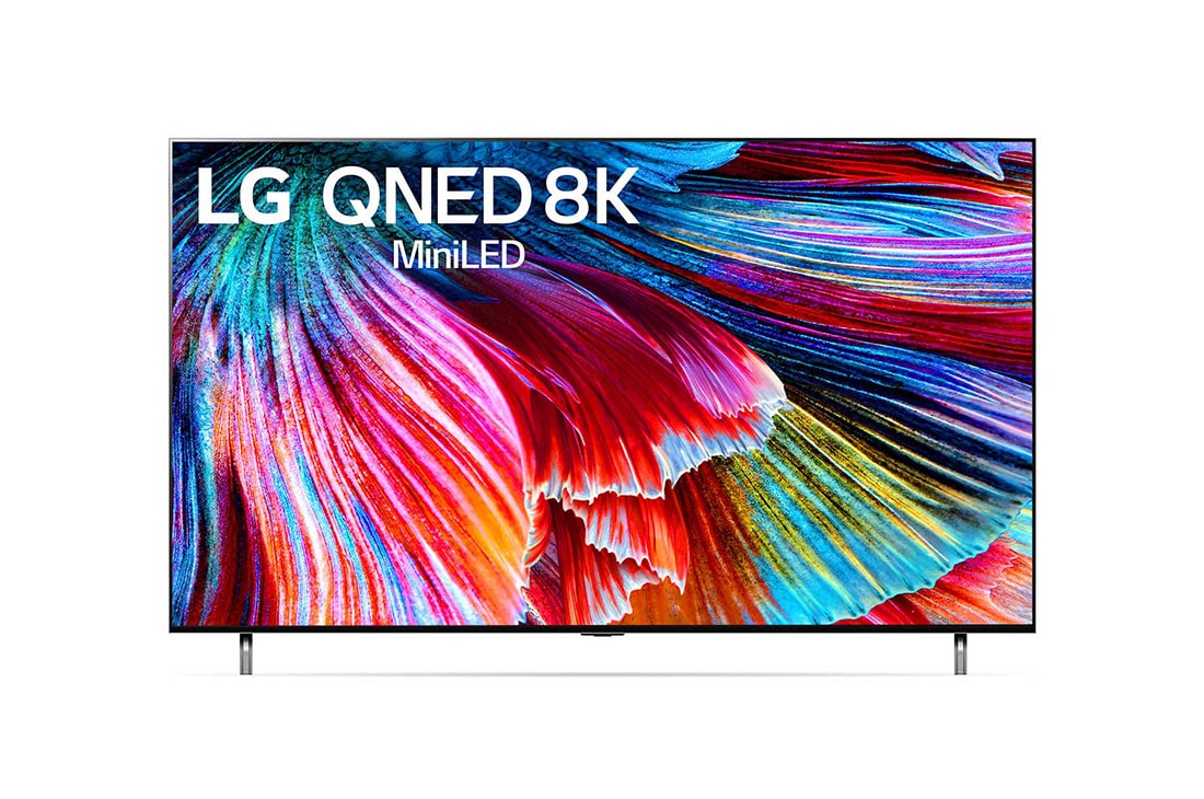 LG تلفزيون 86 بوصة من مجموعة QNED99، تصميم شاشة سينمائية 8K بتقنية HDR السينمائية ومنصة WebOS , منظر أمامي لتلفزيون QNED من إل جي, 86QNED99VPA