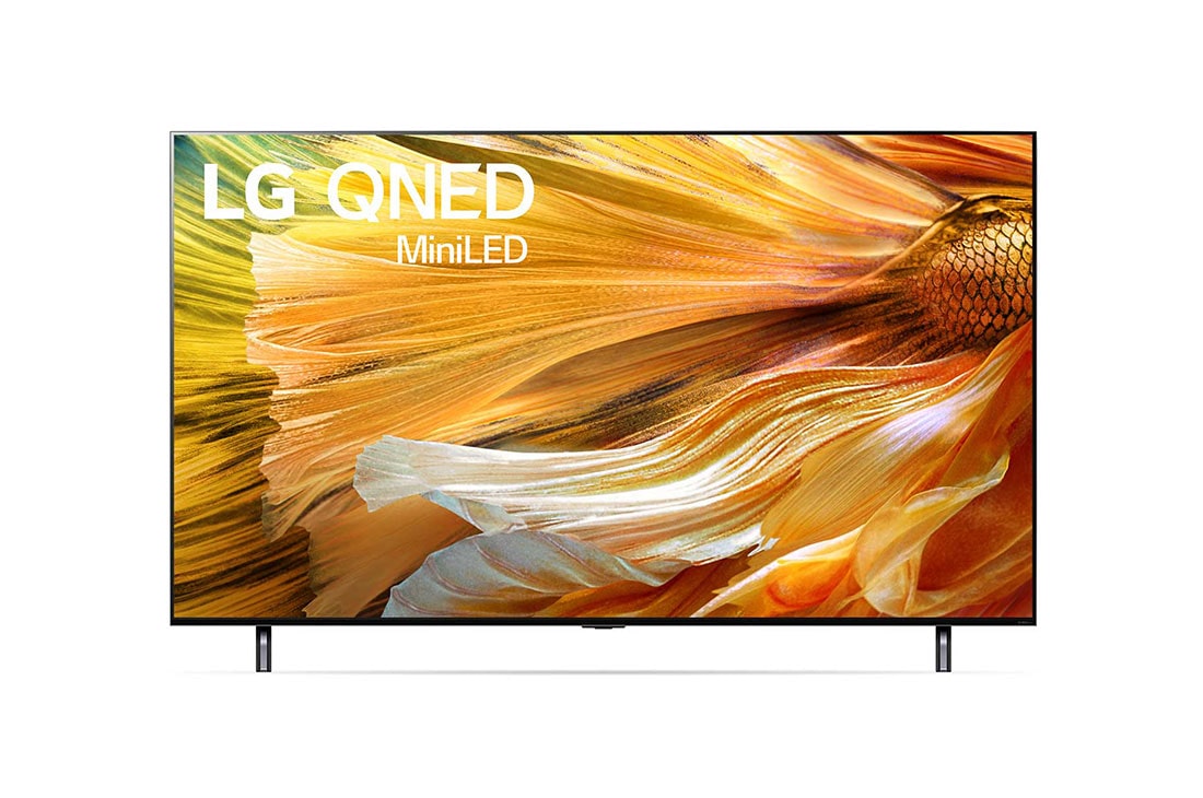 LG تلفزيون 65 بوصة من مجموعة QNED90، تصميم شاشة سينمائية 4K بتقنية HDR السينمائية ومنصة WebOS, منظر أمامي لتلفزيون QNED من إل جي, 65QNED90VPA