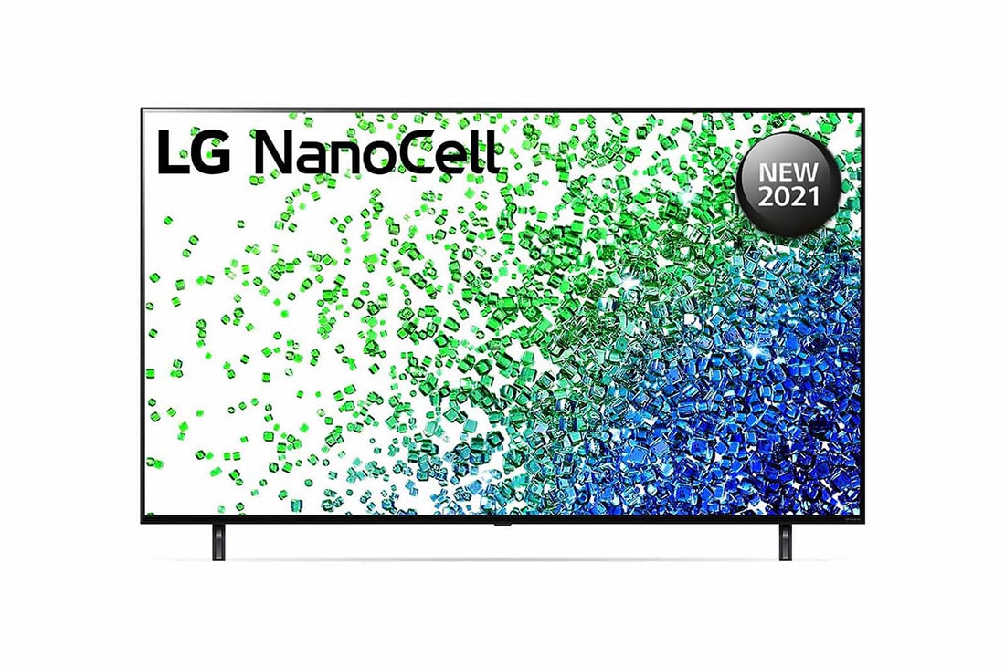 LG تلفزيون NanoCell مقاس 65 بوصة من مجموعة NANO80، بتصميم الشاشة السينمائية 4K وتقنية HDR النشطة ومنصة WebOS الذكية وميزة التعتيم الموضعي مع تقنية ThinQ AI, منظر أمامي لتلفزيون NanoCell من إل جي, 65NANO80VPA
