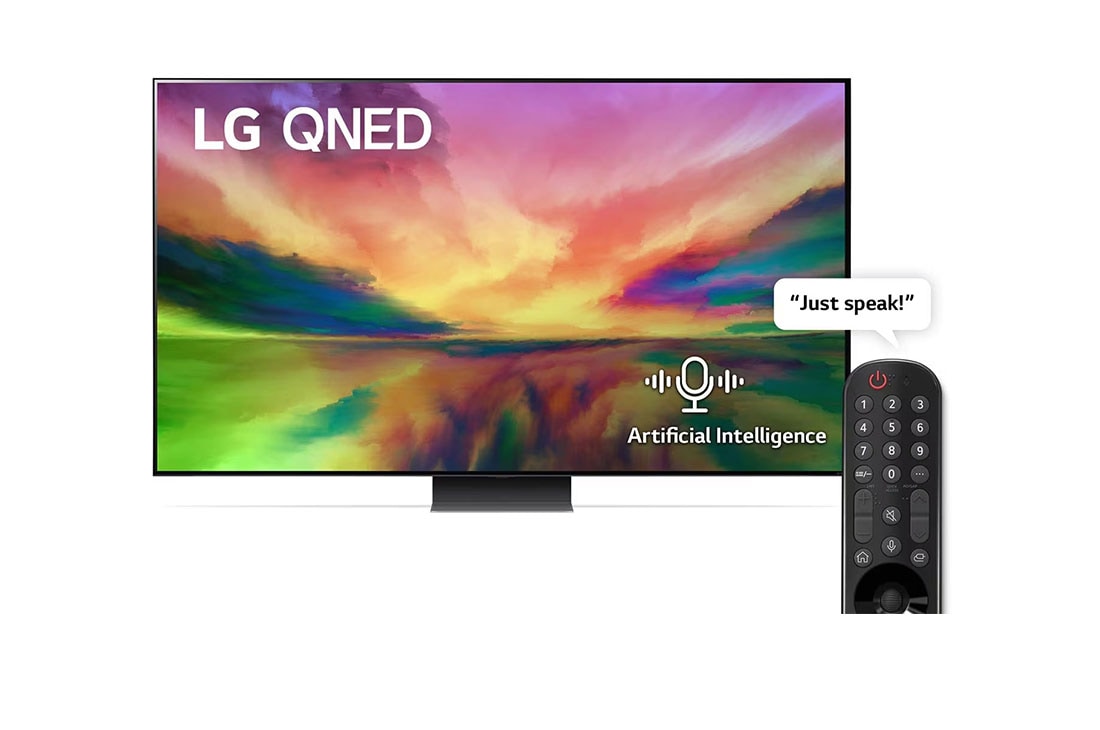 LG, Quantum Dot Nanocell Colour Technology QNED TV, 86 inch QNED81R series, WebOS Smart AI ThinQ, Magic Remote, AI Picture Pro, AI Sound Pro (5.1.2ch), 2023 New, A front view of the LG UHD TV with infill image and product logo on, 86QNED816RA