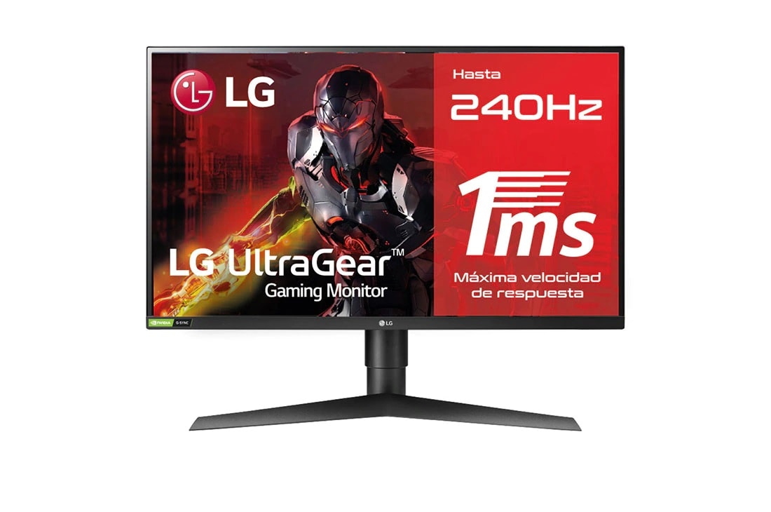 LG Monitor Gaming LG UltraGear (Panel IPS: 1920x1080p, 16:9, 400 cd/m², 1000:1, 240Hz, 1ms); DPx1, HDMIx2, USB-Ax3; G-Sync Compatible., 27GN750-B