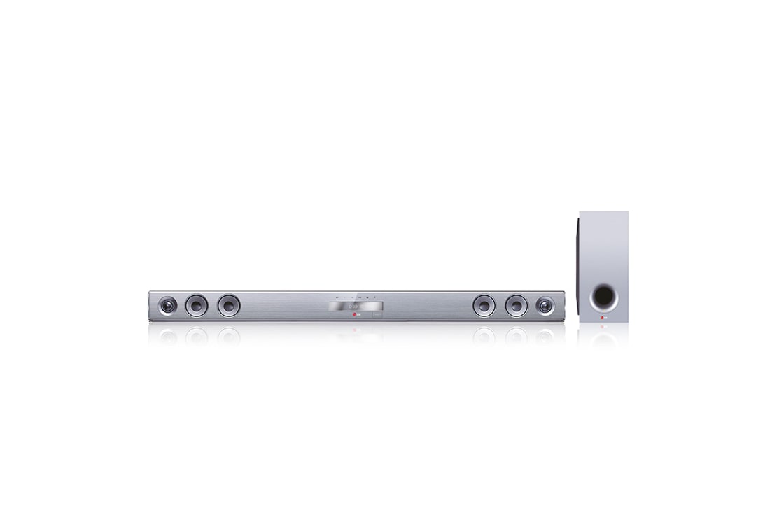 LG 2.1 Speakerbar in silber mit drahtlosem aktivem Subwoofer, Bluetooth und 300 Watt, NB3531A