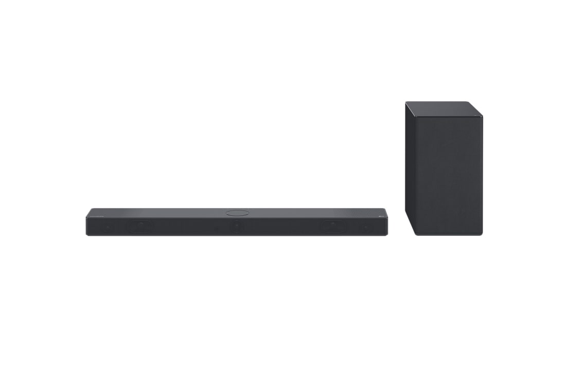 LG 3.1.3 Dolby Atmos® soundbar mit 400 Watt | kabelloser Subwoofer, Vorderansicht von Soundbar und Woofer, DSC9S