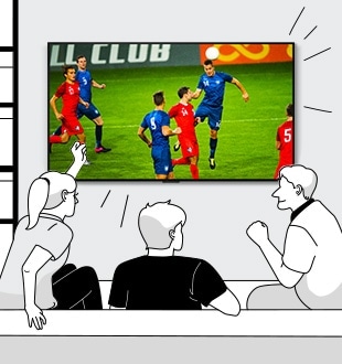 Illustration mehrerer Personen, die gemeinsam im Wohnzimmer Fußball schauen