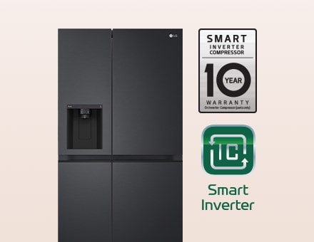 10 year warranty on the right side of the refrigerator, smart inverter logo