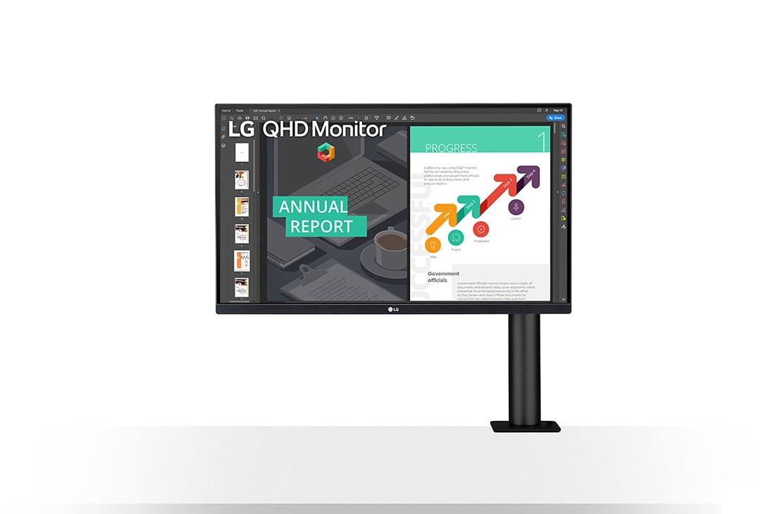 LG 27'' QHD Ergo IPS Monitor, Front View Monitor Arm On The Right, 27QN880-B