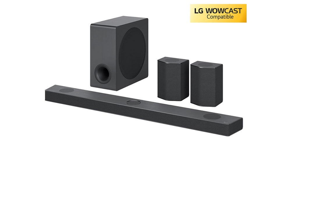 LG Sound Bar S95QR, Front view with sub woofer and rear speakers, S95QR