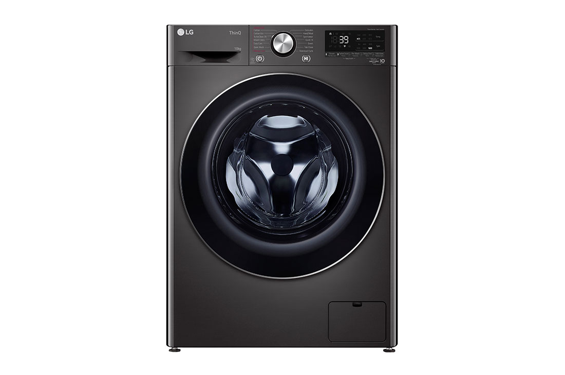 LG 10kg Series 9 Front Load Washing Machine with 5 Star Water & Energy Rating in Black, front, WV9-1610B