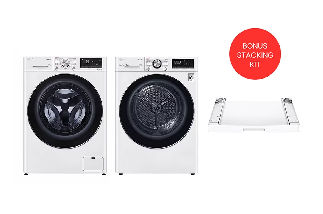 LG  Series 9 Washing Machine, Dryer & Stacking Kit Pack, front, WV9-1610SW