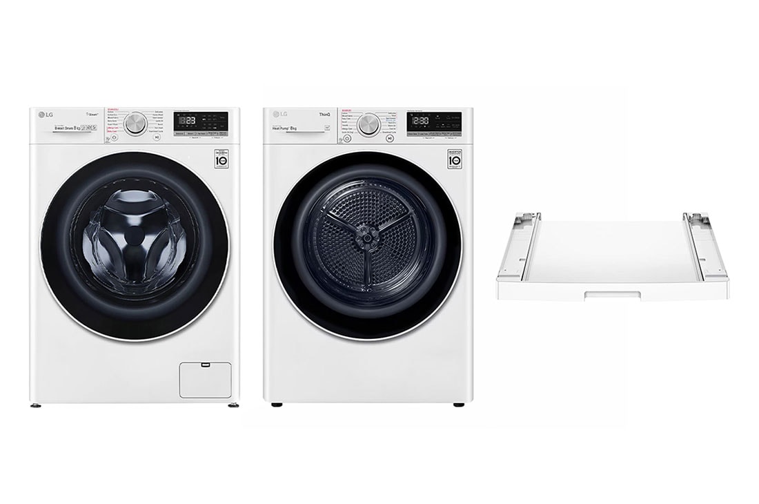 LG Series 5 Washing Machine, Dryer & Stacking Kit Pack, Bundle images, WV5-1408SW