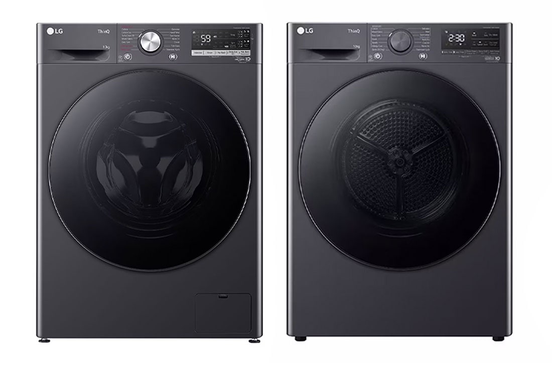 LG  10kg Series 6 Front Load Washing Machine with ezDispense® , 10kg Series 5 Heat Pump Dryer with Inverter Control in Grey, bundle image, WV6-1410SG