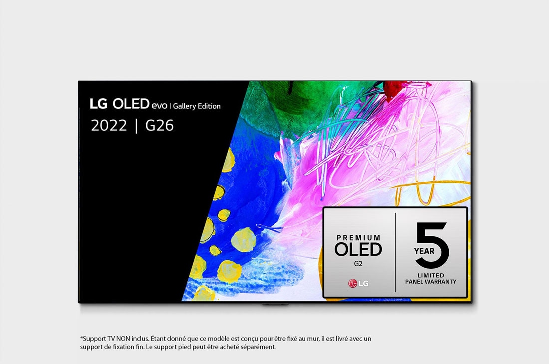 LG 55'' G2 OLED evo Gallery Edition, Vue de face avec LG OLED evo Gallery Edition à l’écran, OLED55G26LA