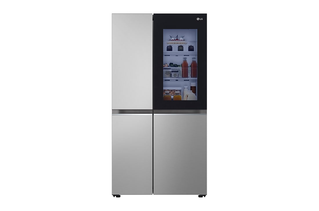 LG InstaView™ Side-by-Side хладилник, DoorCooling⁺™ и ThinQ™ технология, 655L капацитет, Изглед отпред, GSVV80PYLL