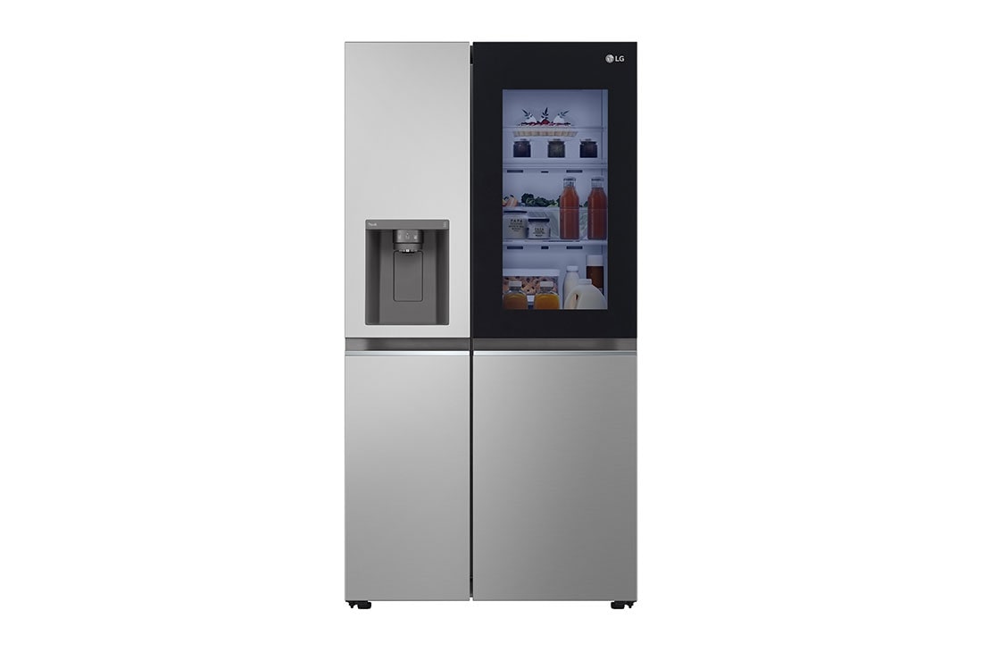 LG InstaView™ Side-by-Side хладилник, DoorCooling+™ и ThinQ™ технология, 635L капацитет, Изглед отпред, GSGV81PYLL