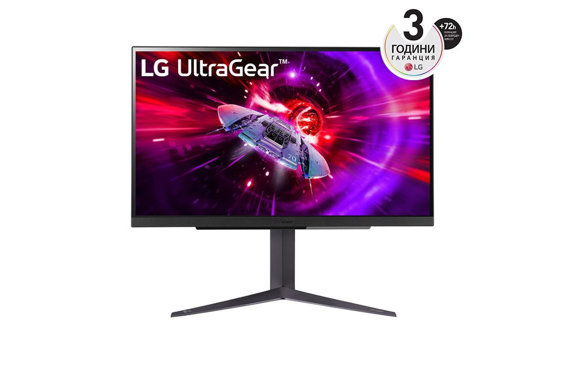 LG 27” UltraGear™ 16:9 съотношение на страните, двоен QHD, геймърски монитор с честота на опресняване 240 Hz, изглед отпред, 27GR83Q-B