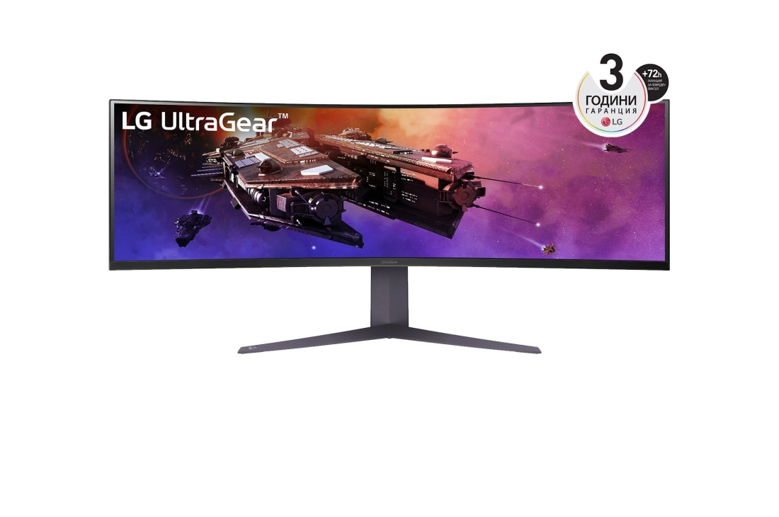LG 45” UltraGear™ 32:9 съотношение на страните, двоен QHD, извит геймърски монитор с честота на опресняване 200 Hz, Изглед отпред, 45GR75DC-B