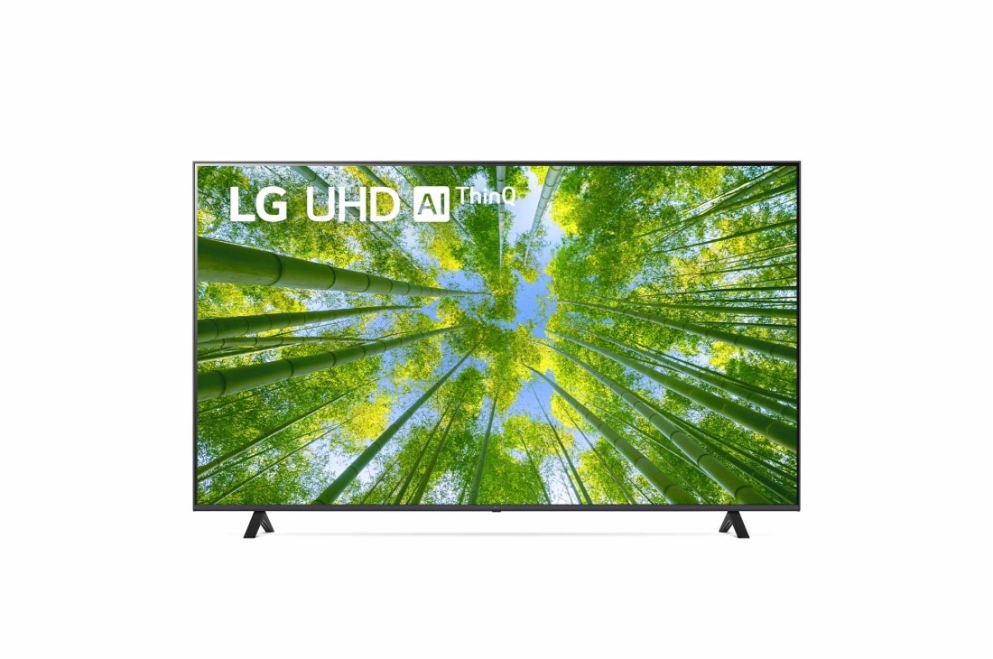 LG 86'' (217 cm) 4K HDR Smart UHD TV, Изглед отпред на UHD телевизора от LG с изображение и лого на продукта, 86UQ80003LB
