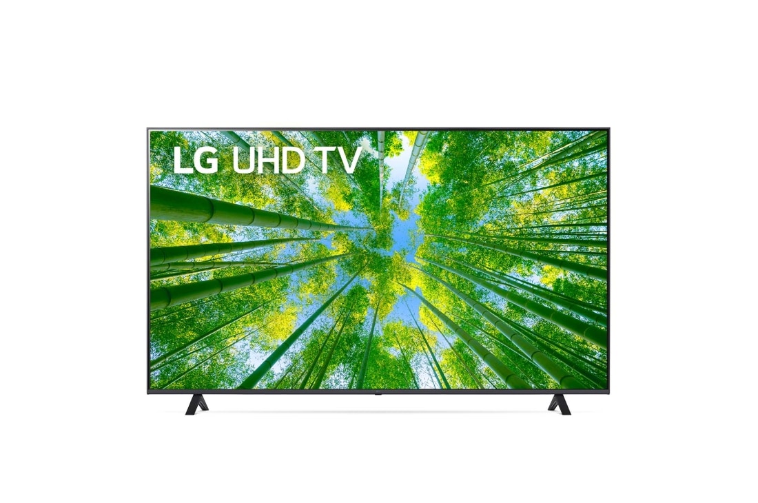 LG 75'' (189 cm) 4K HDR Smart UHD TV, Изглед отпред на UHD телевизора от LG с изображение и лого на продукта, 75UQ80003LB