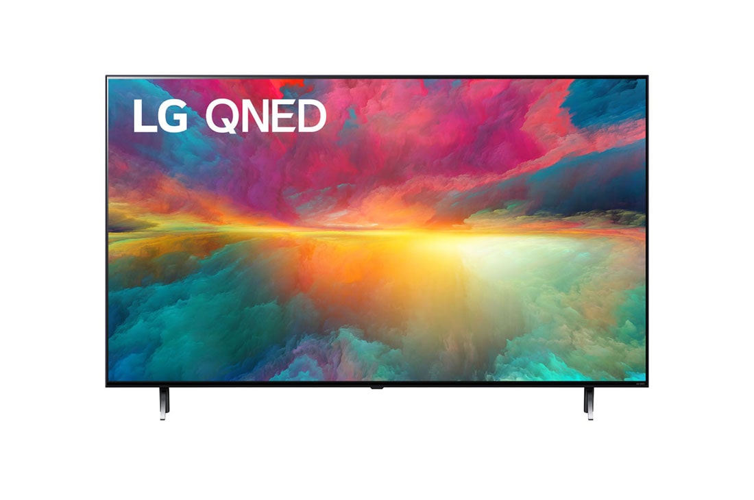 LG QNED 75 75-инчов 4K смарт телевизор от 2023 година, Изглед отпред на телевизора LG QNED с изображение и лого на продукта, 75QNED753RA
