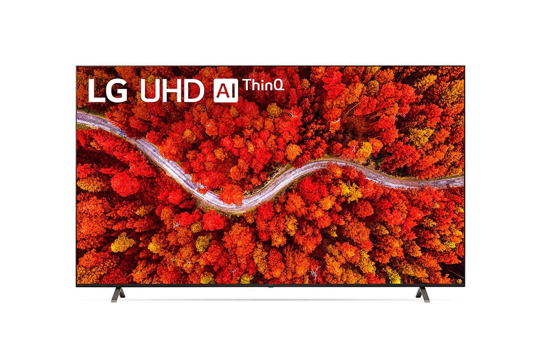 LG UHD AI ThinQ 86'' UP80 4K Smart TV, Procesador α7 Gen4 AI, Magic Remote, Vista frontal del televisor LG UHD, 86UP8050PSB