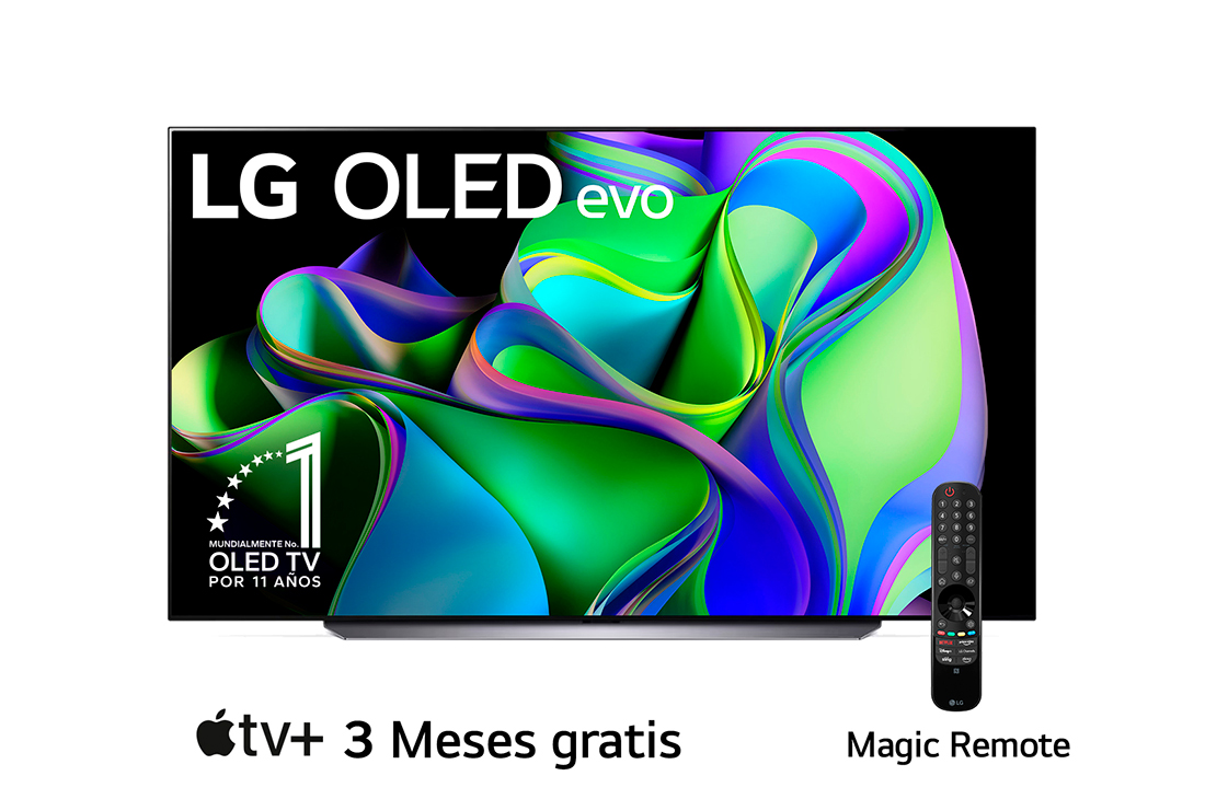 LG Televisor OLED 83'' Procesador α9 AI 4K Gen6 4K SMART TV ThinQ™ AI, Vista frontal con el LG OLED evo y la frase «El mejor OLED del mundo por 10 años» en la pantalla., OLED83C3PSA