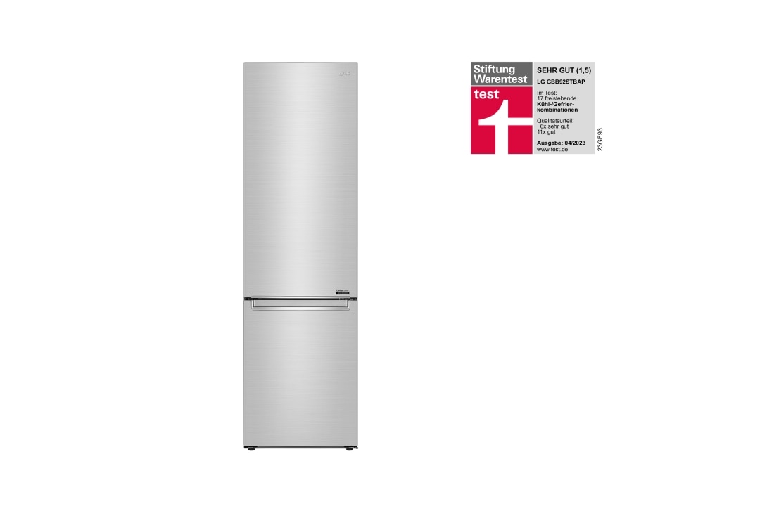 LG ​Kühl-Gefrierkombination |  ​384​ Liter Nutzinhalt | Energieeffizienzklasse ​A ​| ​Premium Edelstahl​ | ​203 cm​ | Inverter Linear Compressor®​ | ​GBB92STBAP, Front view , GBB92STBAP