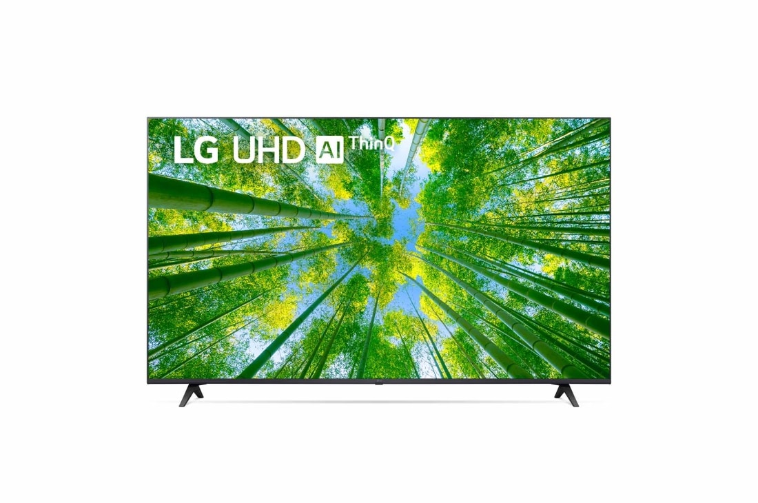 LG 65“ LG UHD TV , Vorderansicht des LG UHD TV mit eingefügtem Bild und Produktlogo, 65UQ80009LB