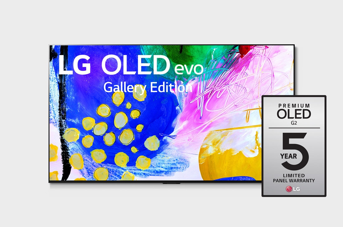 LG 97“ LG OLED TV , Vorderansicht mit LG OLED evo Gallery Edition auf dem Bildschirm, OLED97G29LA