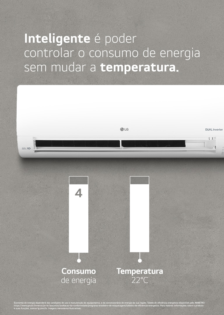 Infográfico animado simulando a redução do consumo de energia em 4 níveis enquanto a temperatura escolhida permanece fixa