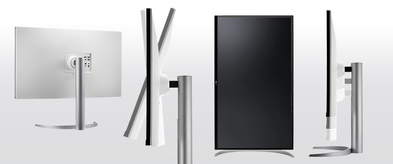 O monitor possui um design ergonômico que oferece suporte às opções de inclinação, rotação e ajuste de altura, além de disponibilizar o suporte de montagem com um único clique.