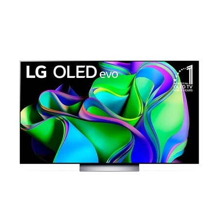 Vista frontal da LG OLED evo com o emblema 11 Anos TV OLED Nº 1 no Mundo na tela