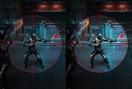 L’image montre deux images, le mode Stabilisateur de noir ayant été appliqué à l’une d’entre elles afin d’afficher beaucoup plus de détails dans l’obscurité.	