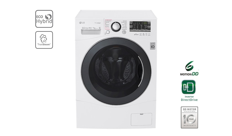 LG Waschtrockner mit ECO Hybrid System, NFC und 6 Motion DIRECT DRIVE™. 10,5 Kg Waschen / 7 kg Trocknen., F14A8JDH2NH
