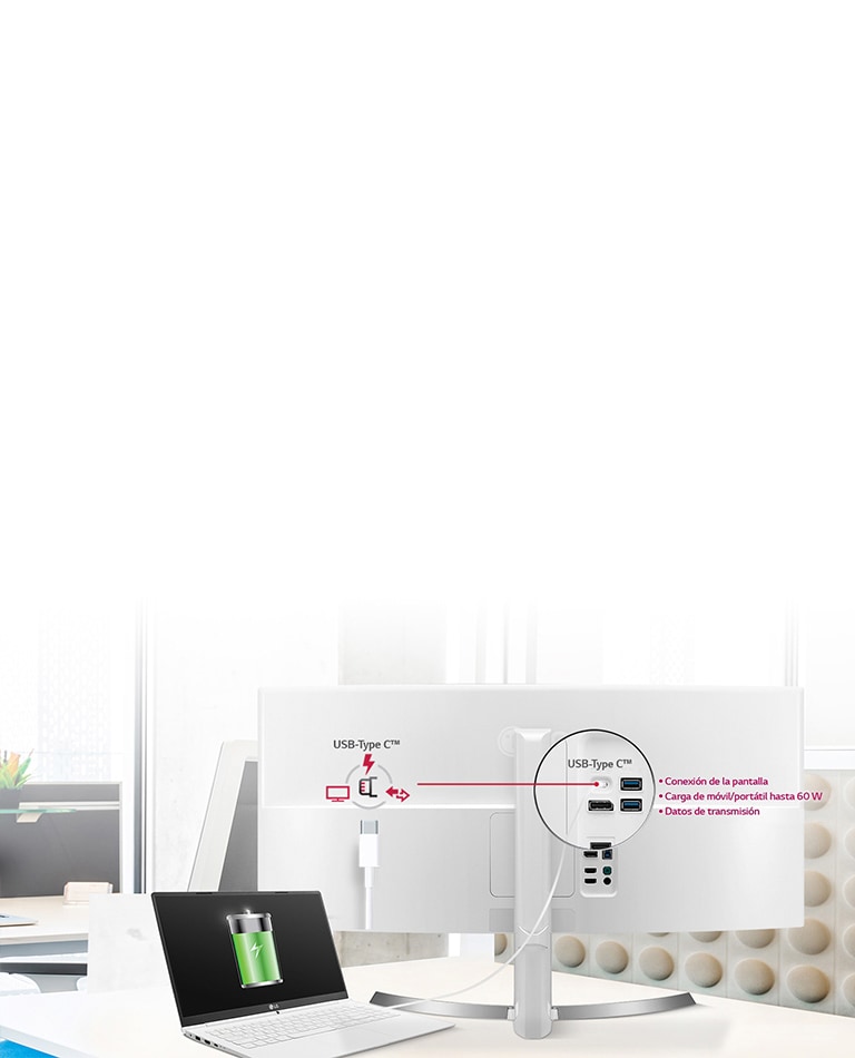 Estación de trabajo con espacio útil de pantalla 21:9 con USB Type-C™