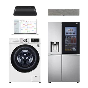 L’image met en avant les machines à laver, Styler, réfrigérateurs et lave-vaisselle.	