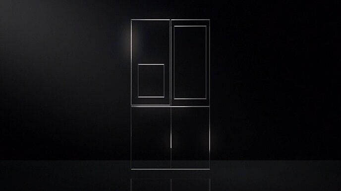 銀色細輪廓指示LG SIGNATURE冰箱的產品外觀。