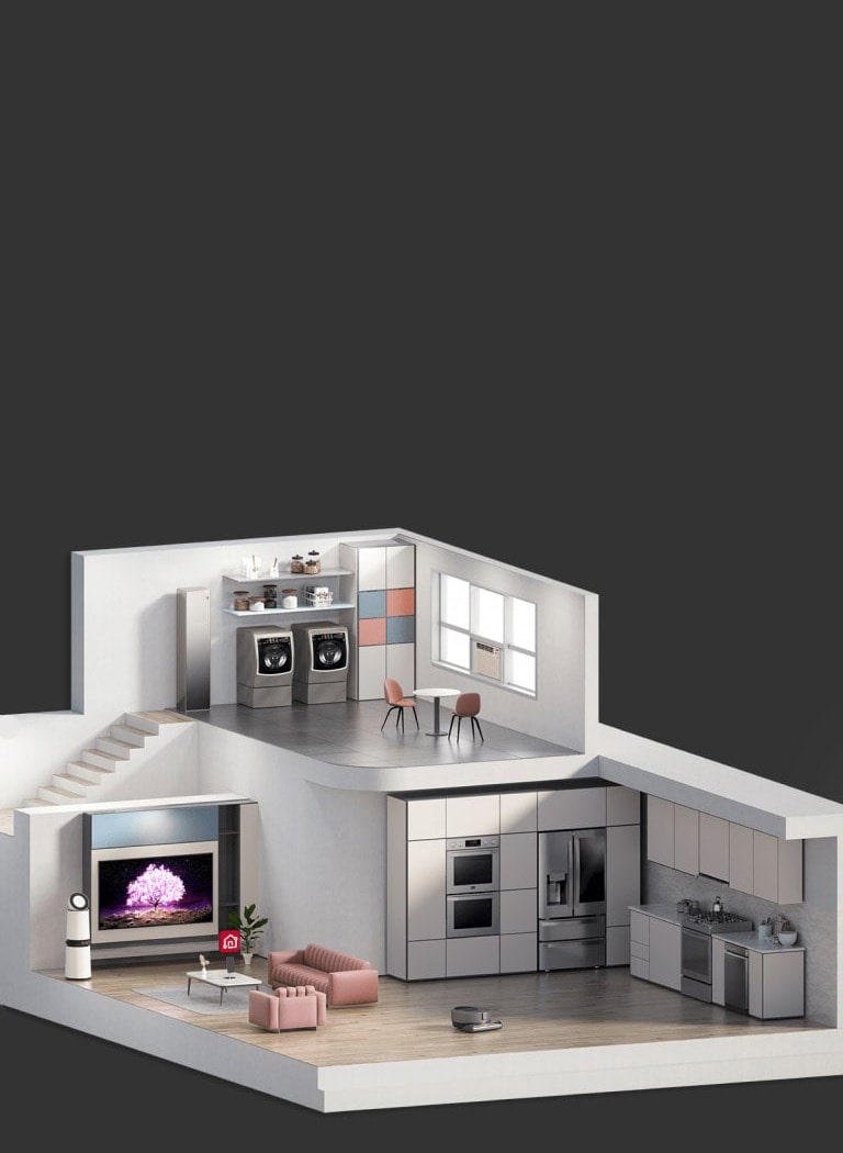 Gambar menunjukkan penampang rumah model dan ruangan yang berbeda di dalamnya.