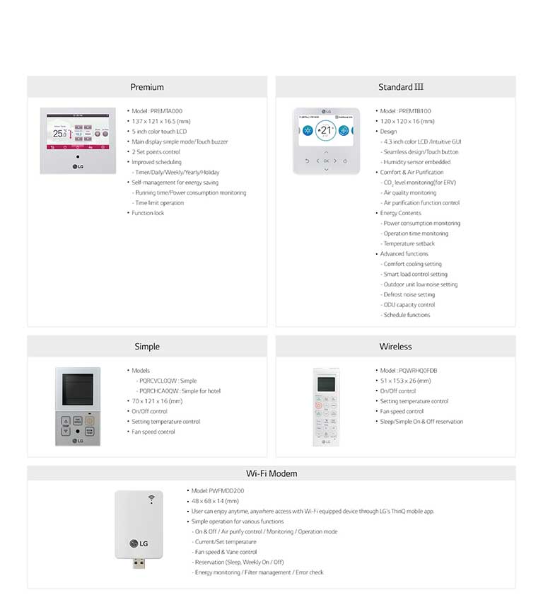 LG Individual Controller Line Up Air Solution