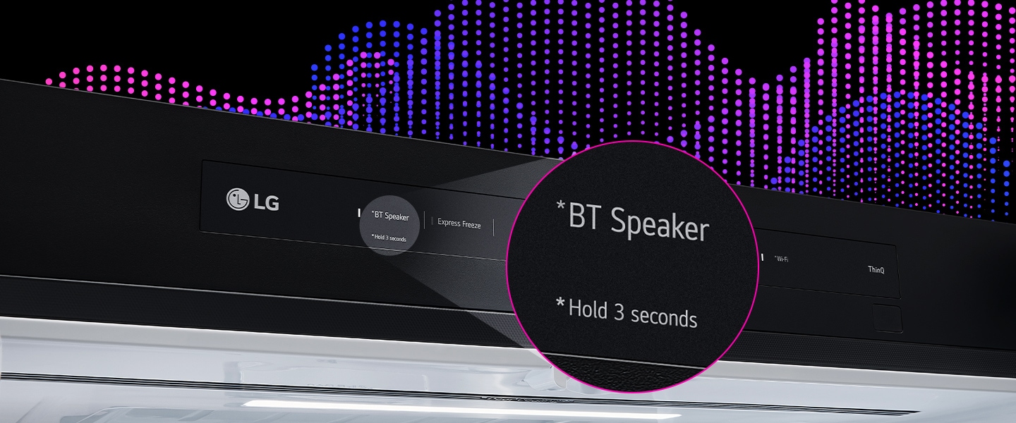 A panel with a Bluetooth speaker displayed enlarged with a Bluetooth speaker